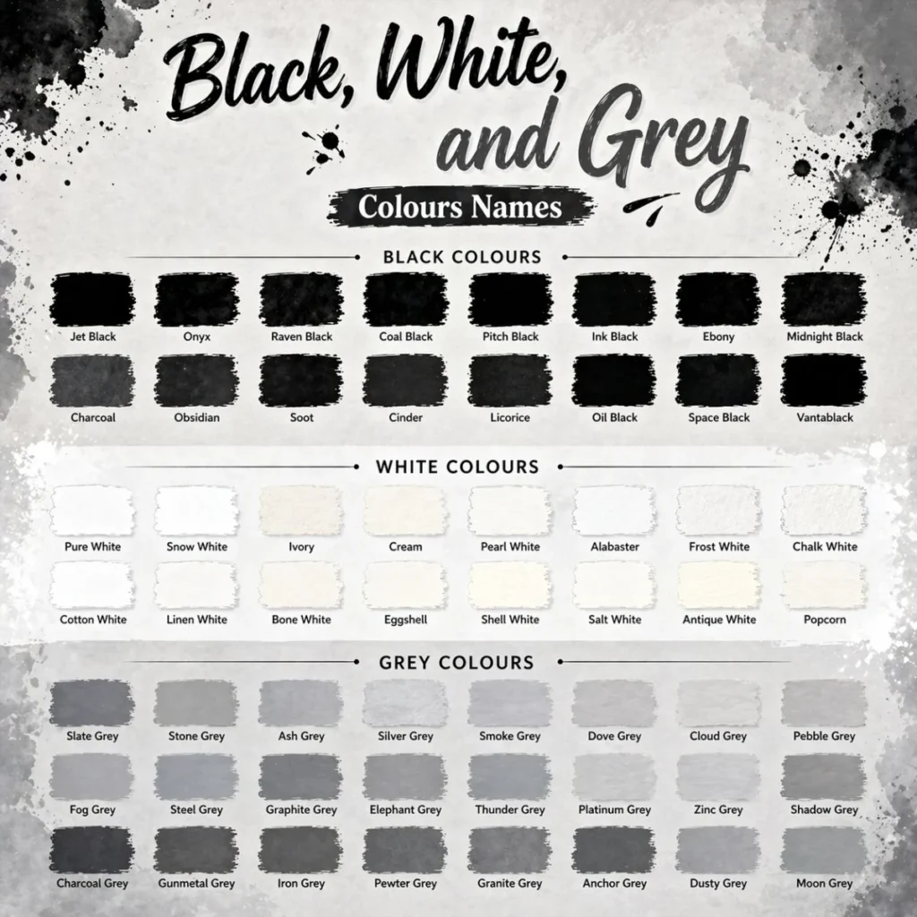 Black, White and Grey Colours Names