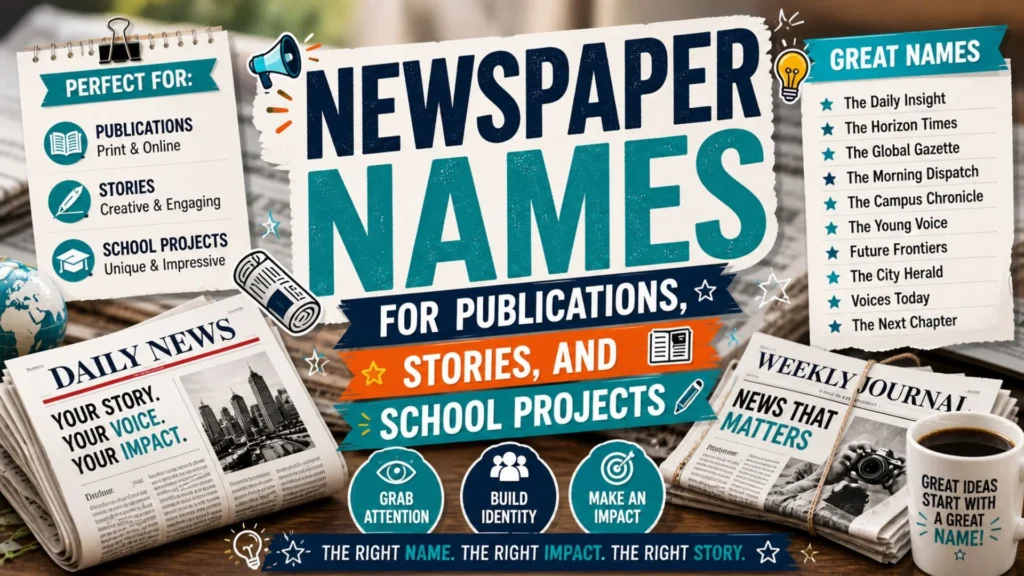 Newspaper Names for Publications, Stories, and School Projects