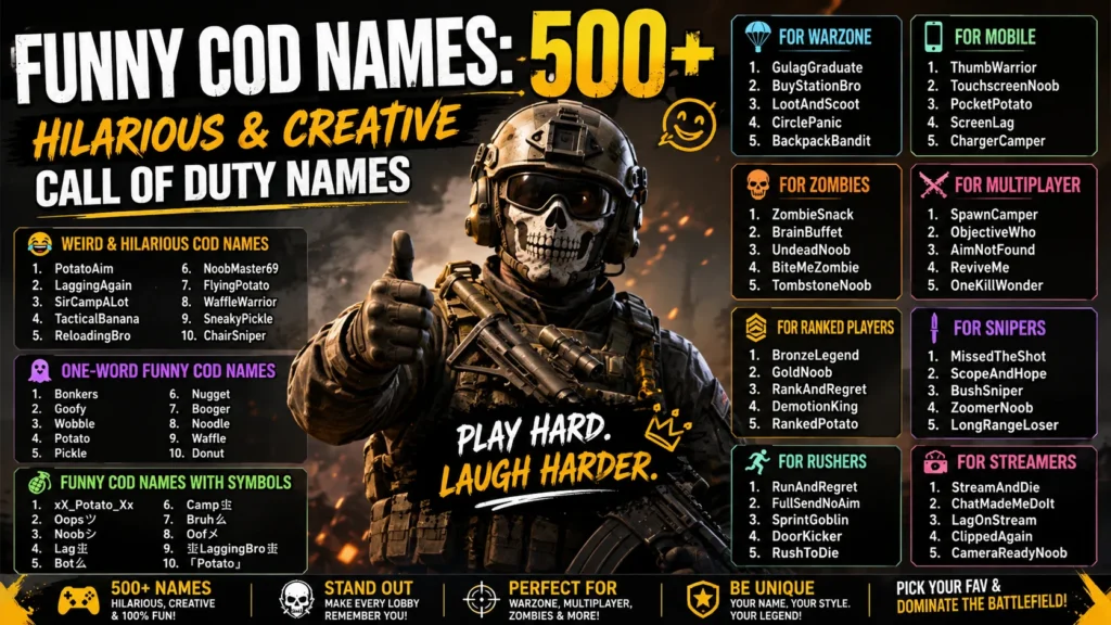 Funny COD Names 500+ Hilarious & Creative Call of Duty Names