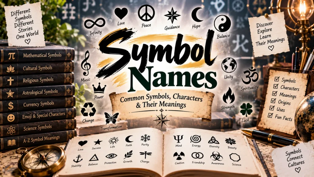 Symbol Names Common Symbols, Characters & Their Meanings